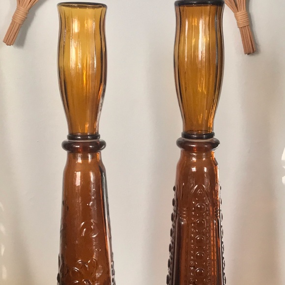 Set of 2 Vintage MCM Art Dabs Amber Genie Bottles/Decanters, Made in Portugal - Picture 5 of 13